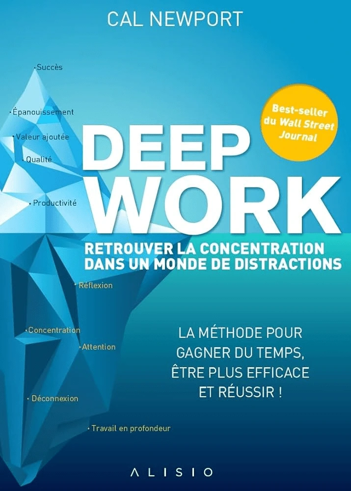 livres de Cal Newport du titre de : Deep Work, retrouver la concentration dans un monde de distractions. La méthode pour gagner du temps, être plus efficace et réussire !